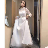 Satin Light Wedding Dress Long Sleeve Banquet Gown