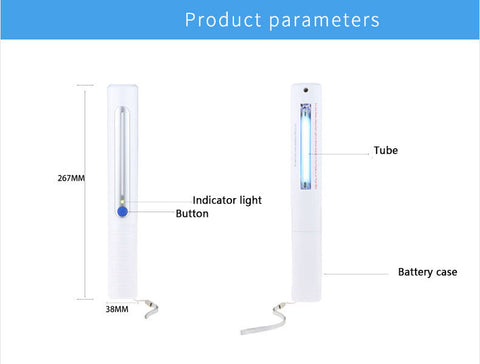 Lâmpada de desinfecção UV-C portátil, bastão de luz, higienizador, mata bactérias 99,9%