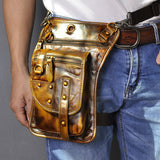 Bolsa de cintura punk masculina de couro legítimo, estilo cow boy, bolsa de quadril