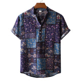 Camisa casual de linho floral manga curta masculina