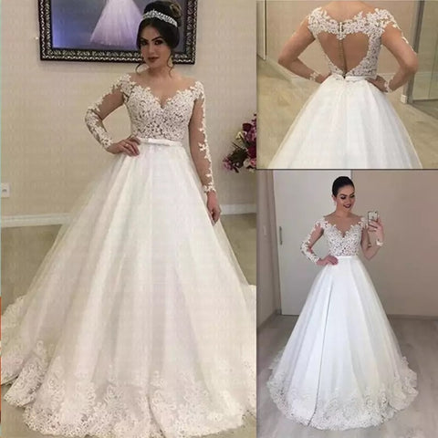 Vestido de noiva de manga comprida com apliques Vestido de noiva