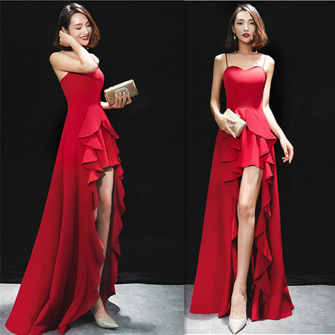 Sexy Sling Red Long Slim Wedding Evening Gown