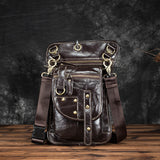 Bolsa de cintura punk masculina de couro legítimo, estilo cow boy, bolsa de quadril