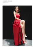 Sexy Sling Red Long Slim Wedding Evening Gown