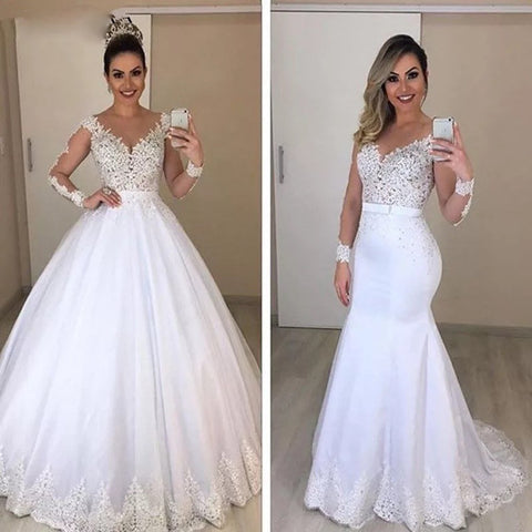 Vestido de noiva de manga comprida com apliques Vestido de noiva