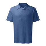 Conjunto de 2 peças de camisa polo masculina com gola em V e lapela de manga curta, terno masculino estilo waffle, camiseta casual da moda, verão