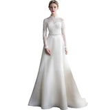 Satin Light Wedding Dress Long Sleeve Banquet Gown