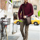 man wearing crossbody bag PU leather color brown