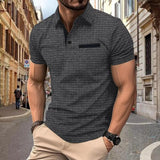 Camisa polo esportiva masculina xadrez jacquard com botão