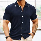 Camisa polo de manga curta verão botão lapela topo moda negócios roupas masculinas