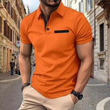 Camisa polo esportiva masculina xadrez jacquard com botão