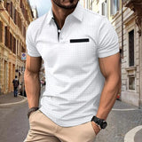 Camisa polo esportiva masculina xadrez jacquard com botão