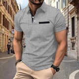 Camisa polo esportiva masculina xadrez jacquard com botão