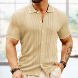 Camisa polo de manga curta verão botão lapela topo moda negócios roupas masculinas