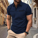 Camisa polo esportiva masculina xadrez jacquard com botão