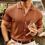 Camisa polo de manga curta verão botão lapela topo moda negócios roupas masculinas