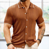 Camisa polo de manga curta verão botão lapela topo moda negócios roupas masculinas