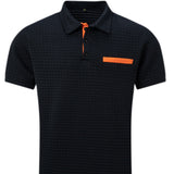 Camisa polo esportiva masculina xadrez jacquard com botão